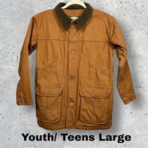 VTG Cabelas Outdoor Gear Hunting Jacket Youth Boys L Brown Canvas Corduroy Chore